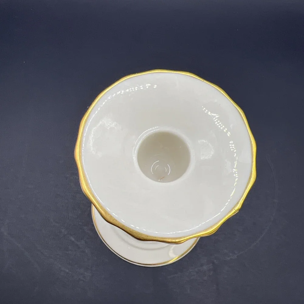 VTG Lenox‎ Classic Collection Fluted Candlestick Bone China Cream Gold Trim USA